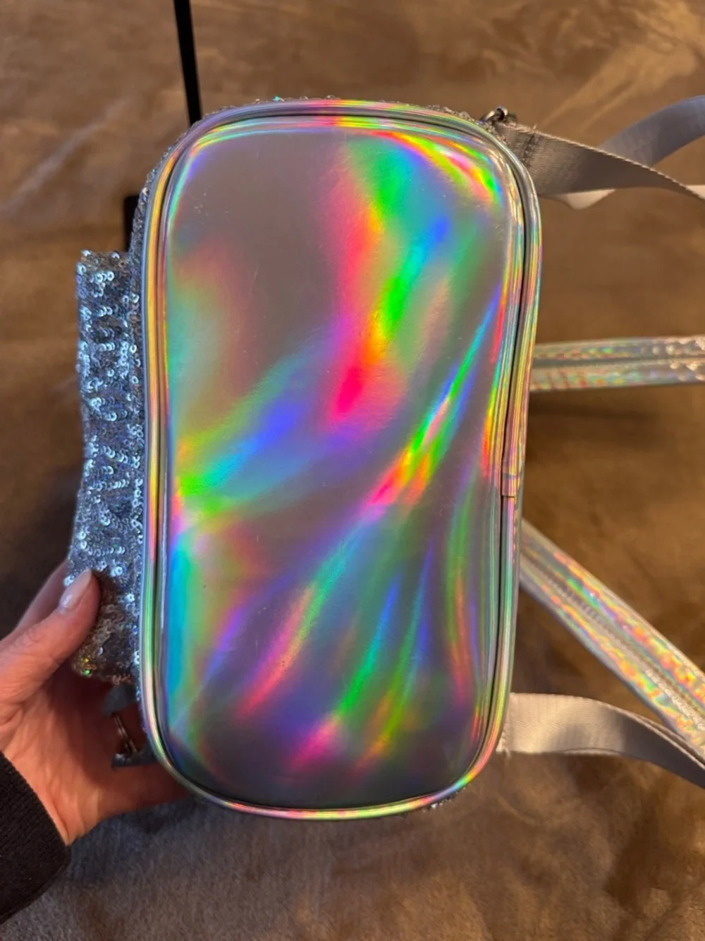 Disney Silver Sequin Mini Backpack with Holographic Bow and Ears